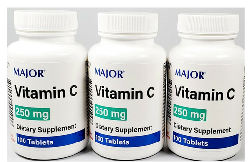 Major Vitamin C 250 mg Ascorbic Acid 100ct -3 Pack