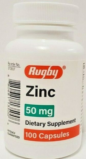 Rugby Zinc 50 mg (Zinc Sulfate 220mg) 100 Capsules Each