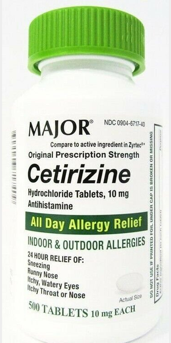 Major Cetirizine Hydrochloride Antihistamine 10mg Tablets 500ct