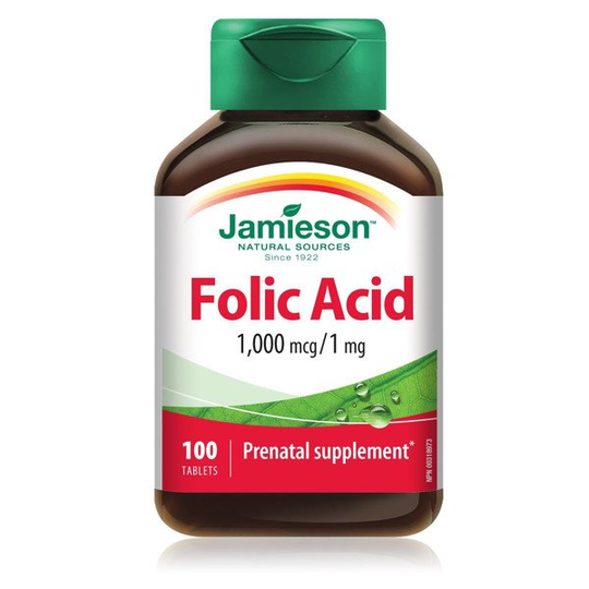 Jamieson Folic Acid 1000 Mcg N100 Pre-Pregnancy Nutrient Reduce Risk Tube Defect