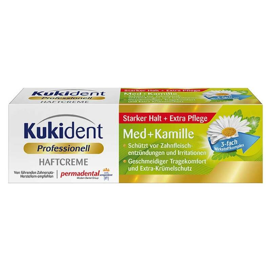 Kukident Adhesive Cream For Dentures + Chamomile, Extra Strong Hold, 40 g