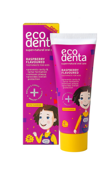 3X Ecodenta Kids Toothpaste Raspberry Made in Lithuania