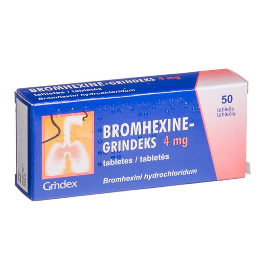BROMHEXINE, 4 mg, 50 tabs, Grindex, Chronic Bronchitis, Cold, Flu