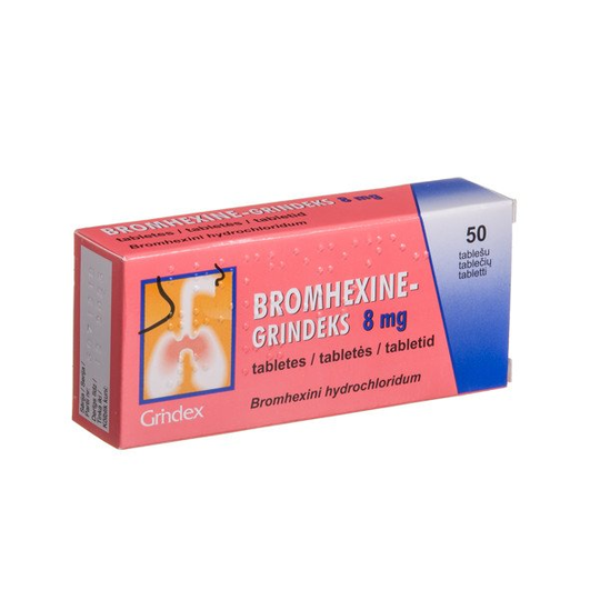 BROMHEXINE, 8 mg, 50 tabs, Grindex, Chronic Bronchitis, Cold, Flu
